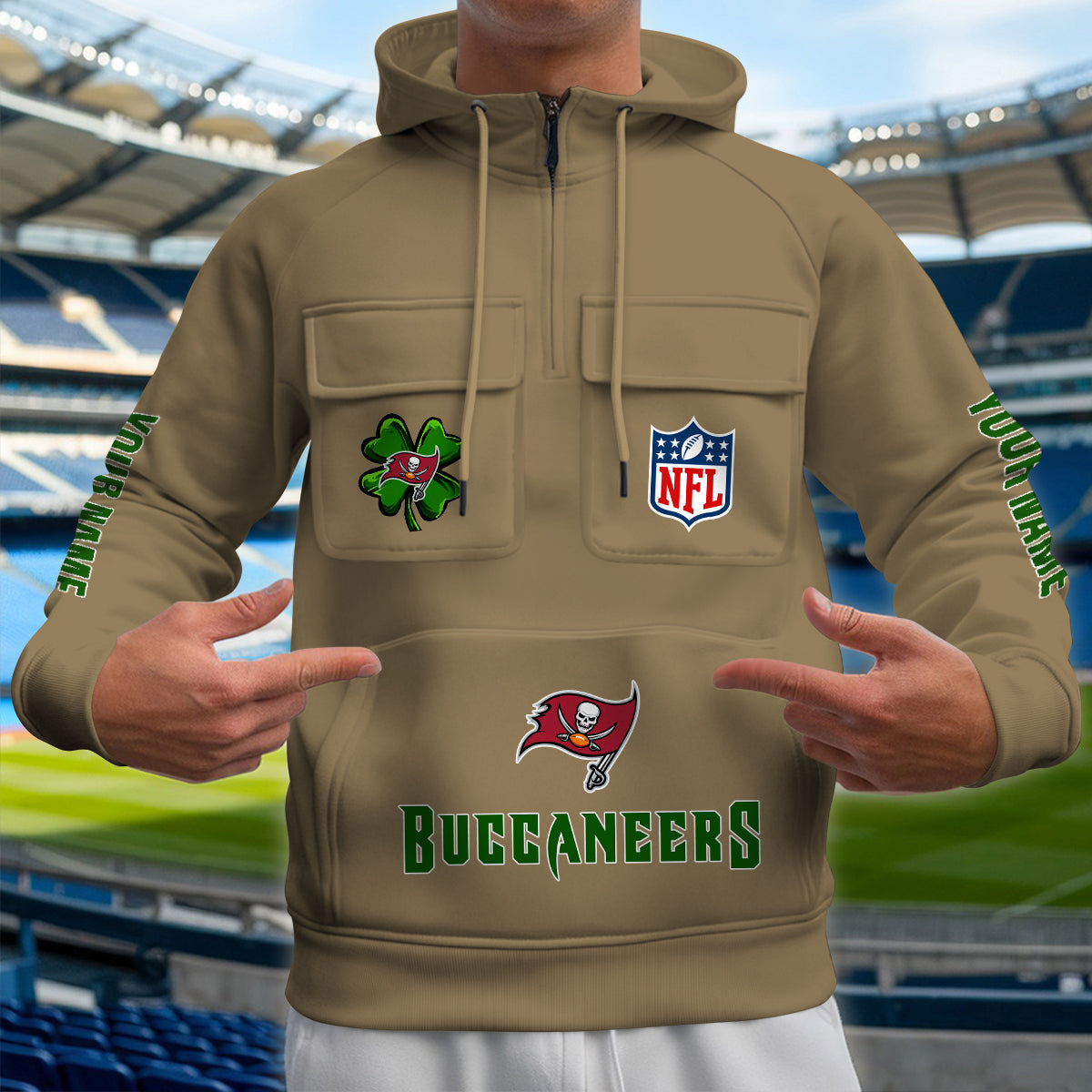 Tampa Bay Buccaneers St Patrick’s Day Collection Multi-Pockets Zip Hoodie AZTNMZHD000111