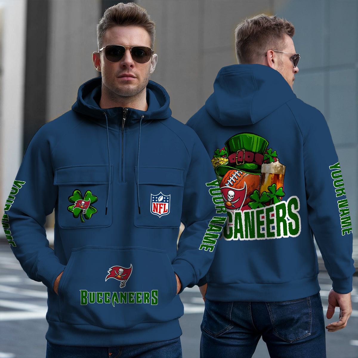 Tampa Bay Buccaneers St Patrick’s Day Collection Multi-Pockets Zip Hoodie AZTNMZHD000111