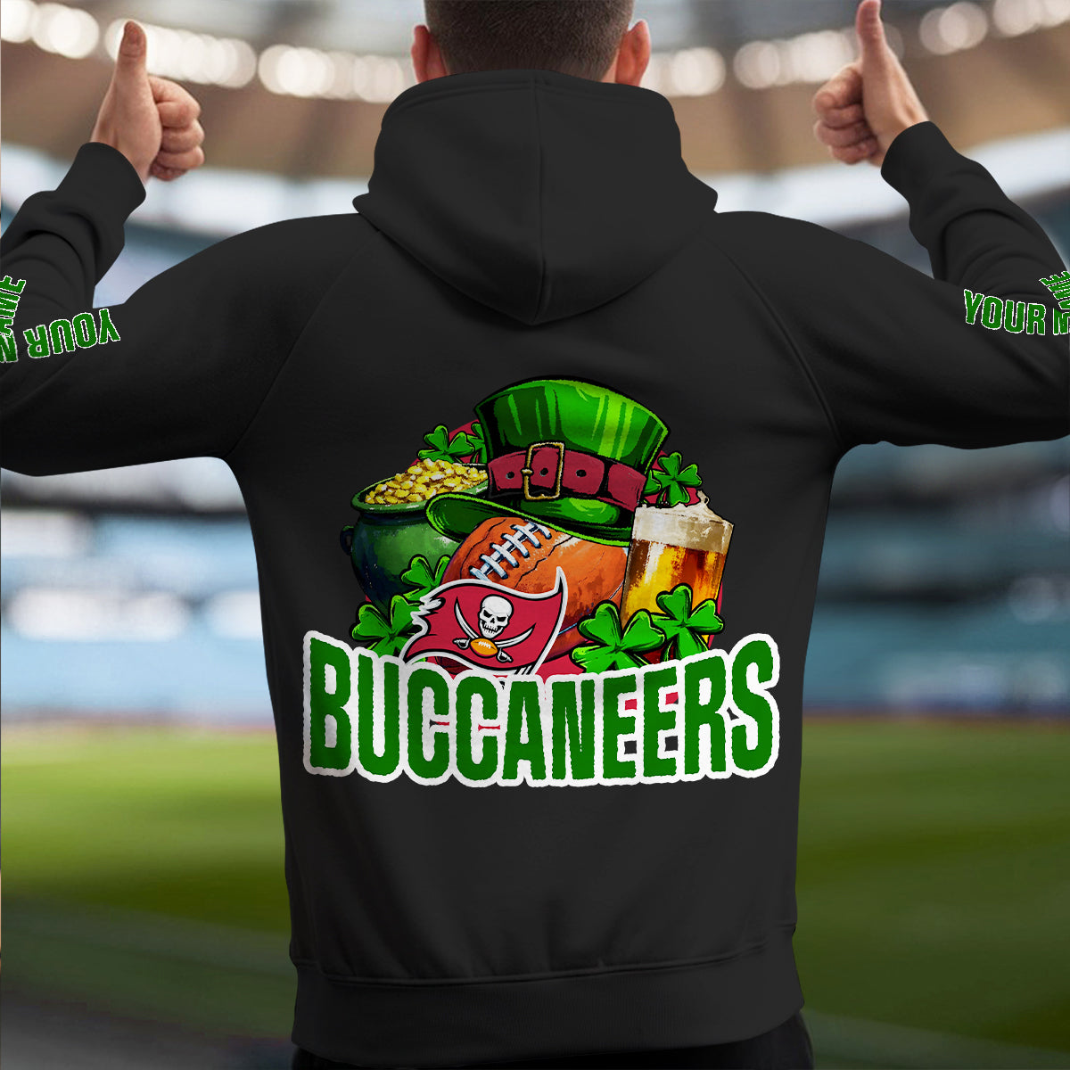 Tampa Bay Buccaneers St Patrick’s Day Collection Multi-Pockets Zip Hoodie AZTNMZHD000111