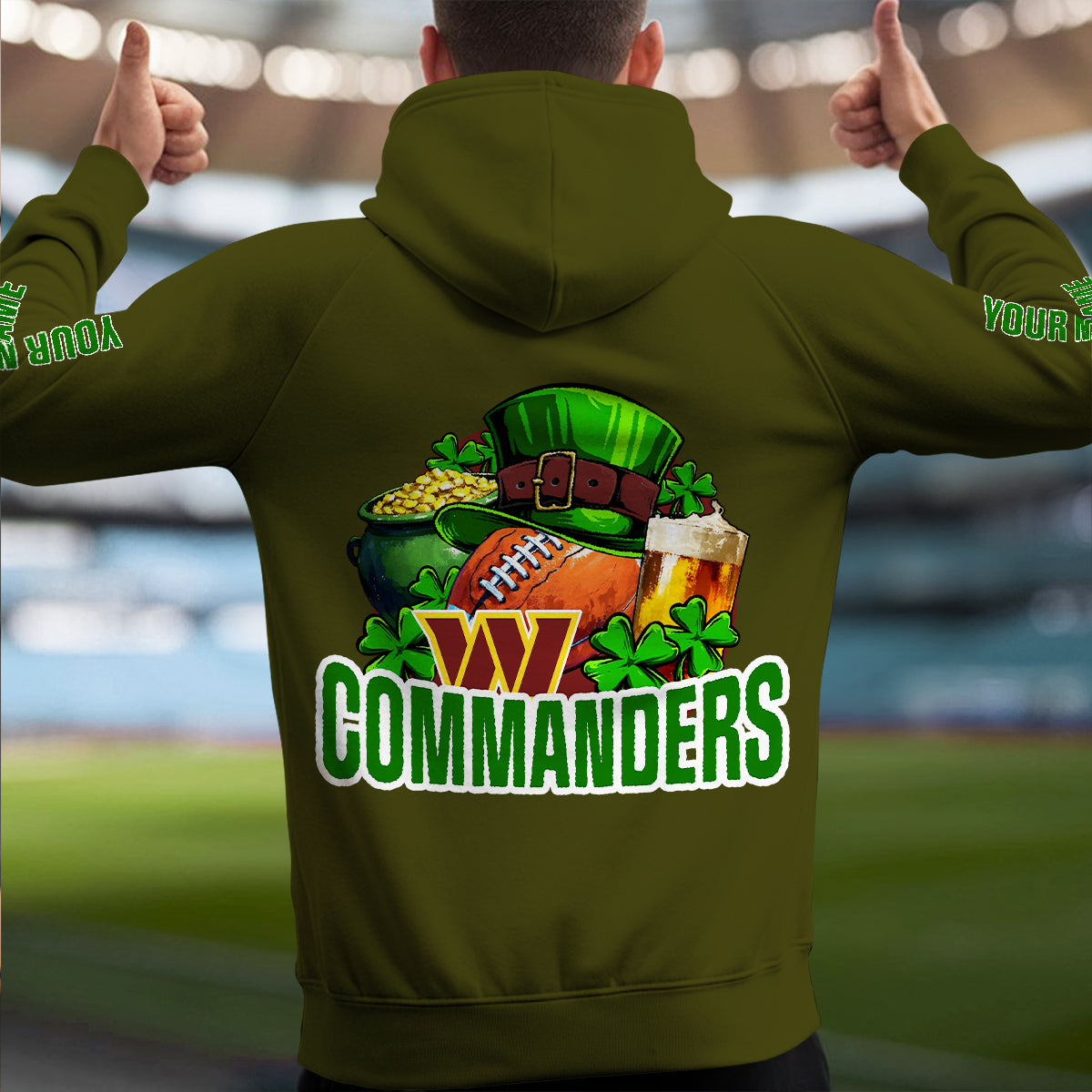 Washington Commanders St Patrick’s Day Collection Multi-Pockets Zip Hoodie AZTNMZHD000112