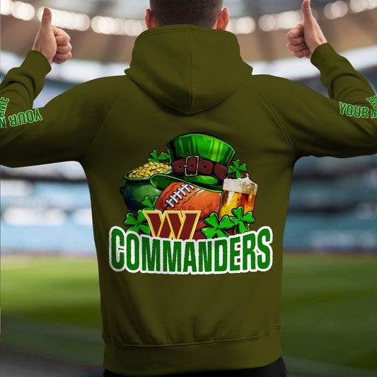 Washington Commanders St Patrick’s Day Collection Multi-Pockets Zip Hoodie AZTNMZHD000112
