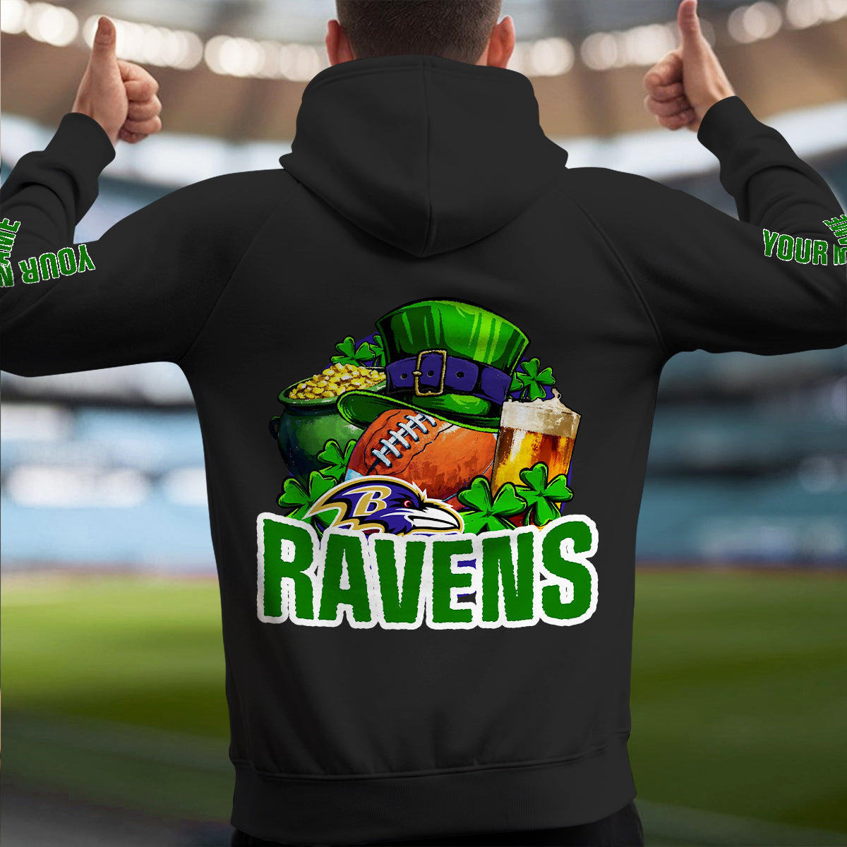 Baltimore Ravens St Patrick’s Day Collection Multi-Pockets Zip Hoodie AZTNMZHD000113