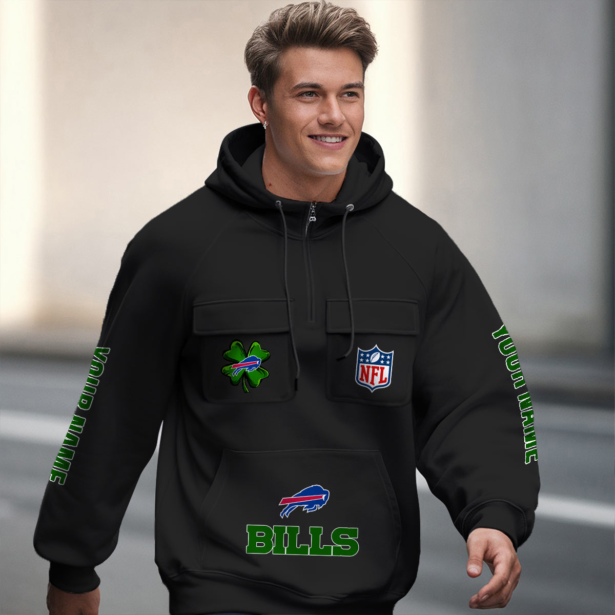 Buffalo Bills St Patrick’s Day Collection Multi-Pockets Zip Hoodie AZTNMZHD000114
