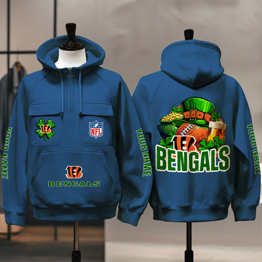 Cincinnati Bengals St Patrick’s Day Collection Multi-Pockets Zip Hoodie AZTNMZHD000115