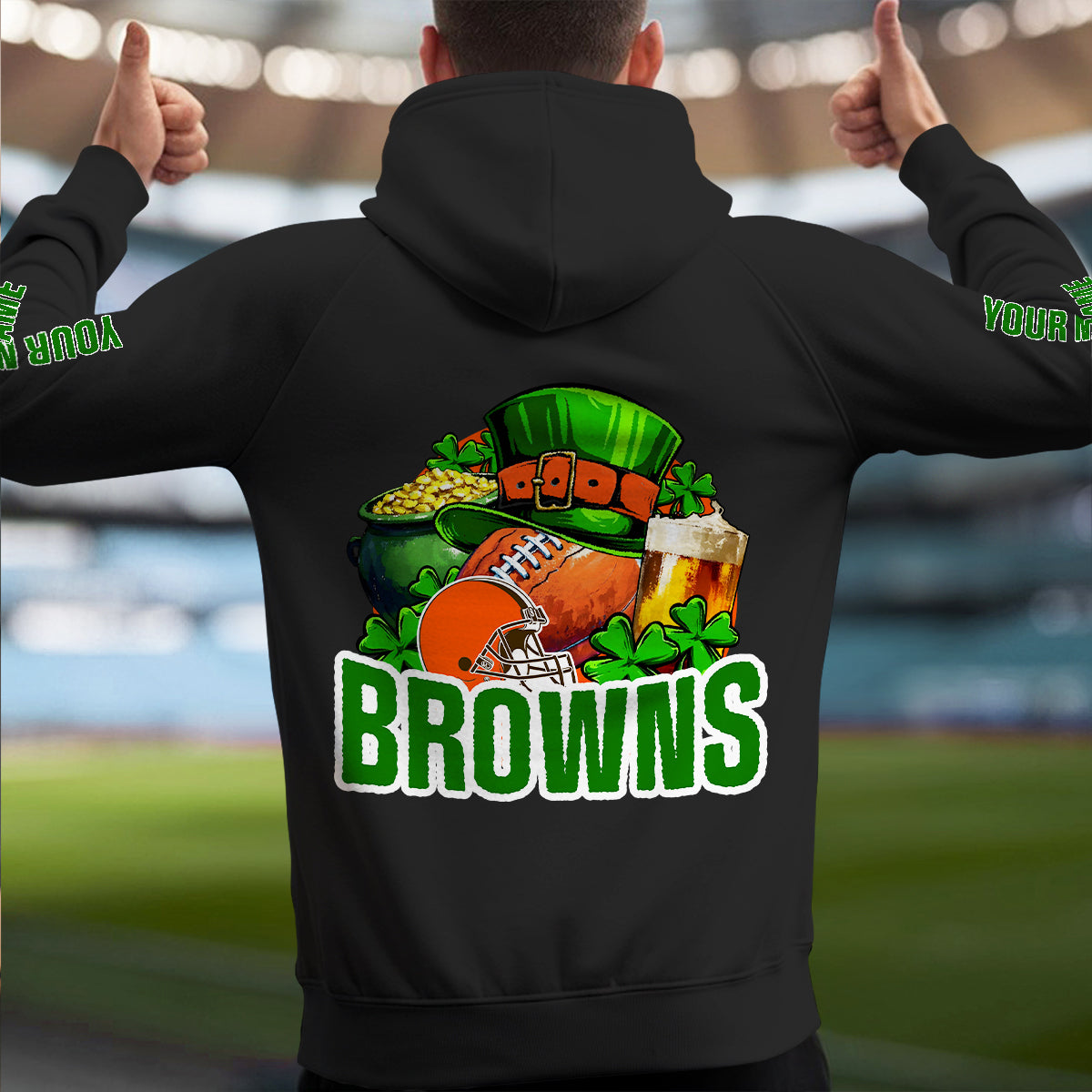 Cleveland Browns St Patrick’s Day Collection Multi-Pockets Zip Hoodie AZTNMZHD000116
