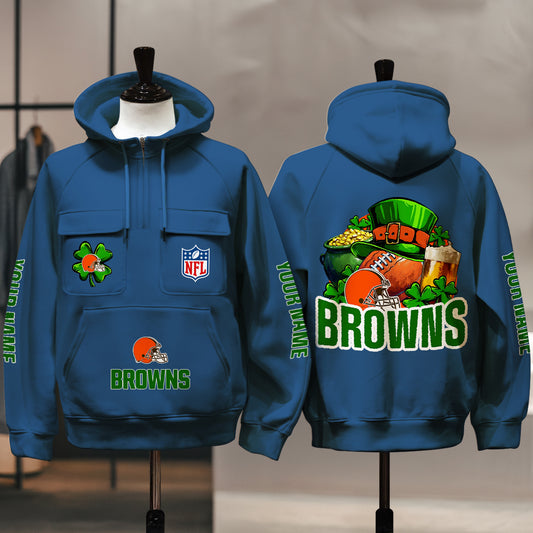 Cleveland Browns St Patrick’s Day Collection Multi-Pockets Zip Hoodie AZTNMZHD000116