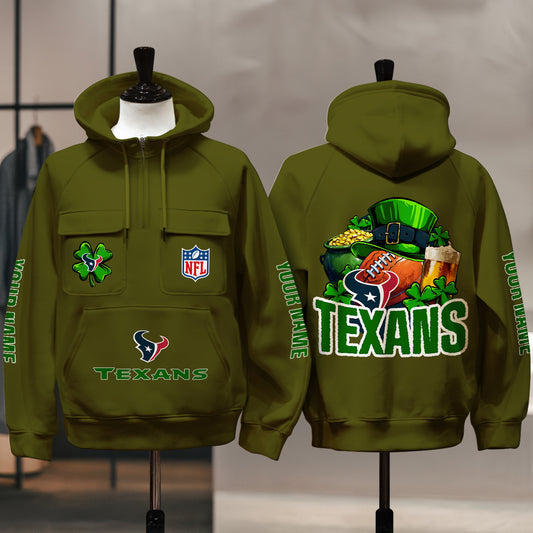 Houston Texans St Patrick’s Day Collection Multi-Pockets Zip Hoodie AZTNMZHD000118