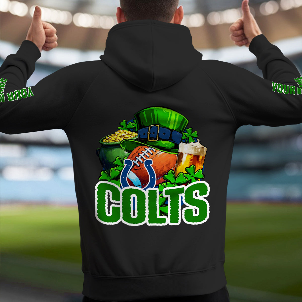 Indianapolis Colts St Patrick’s Day Collection Multi-Pockets Zip Hoodie AZTNMZHD000119