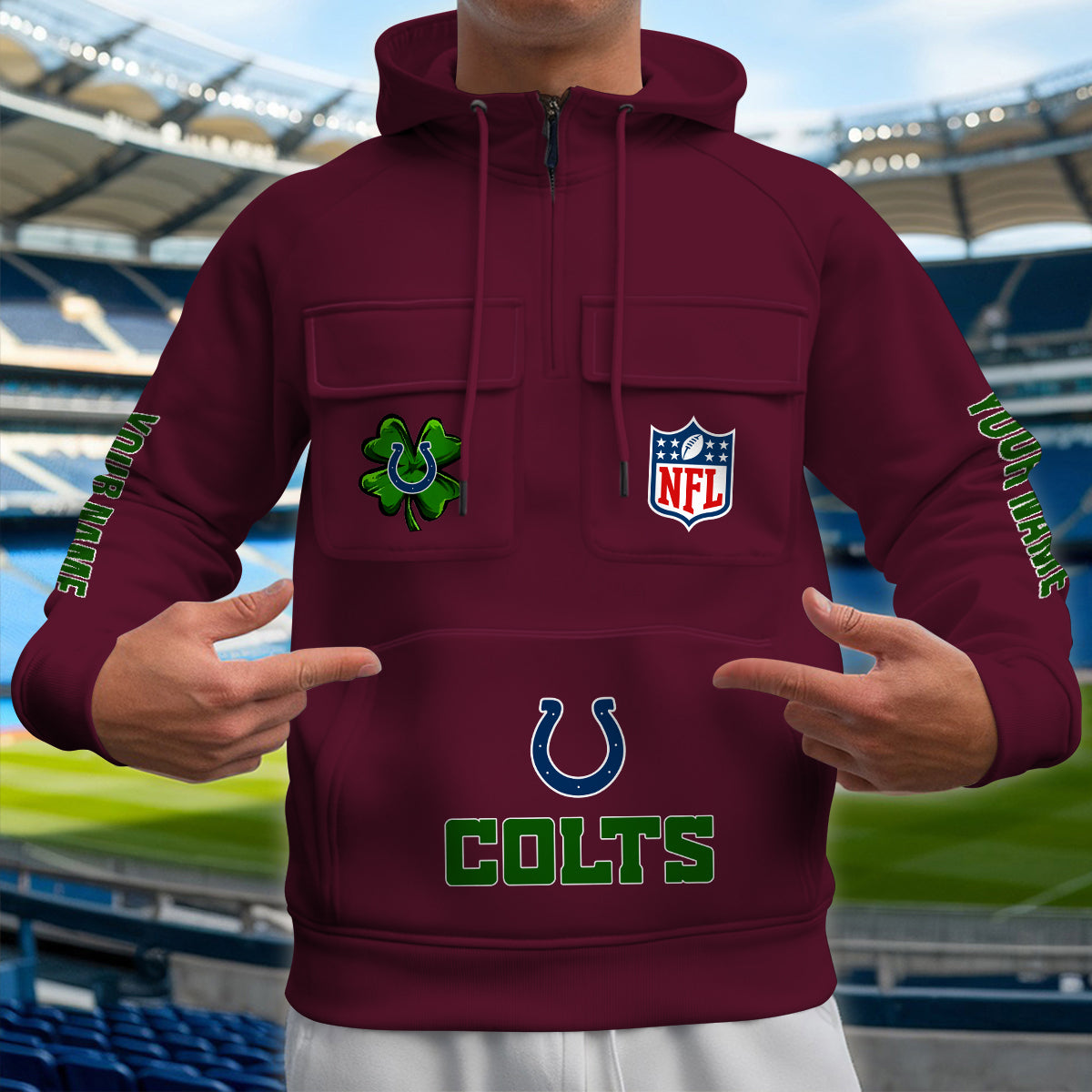 Indianapolis Colts St Patrick’s Day Collection Multi-Pockets Zip Hoodie AZTNMZHD000119