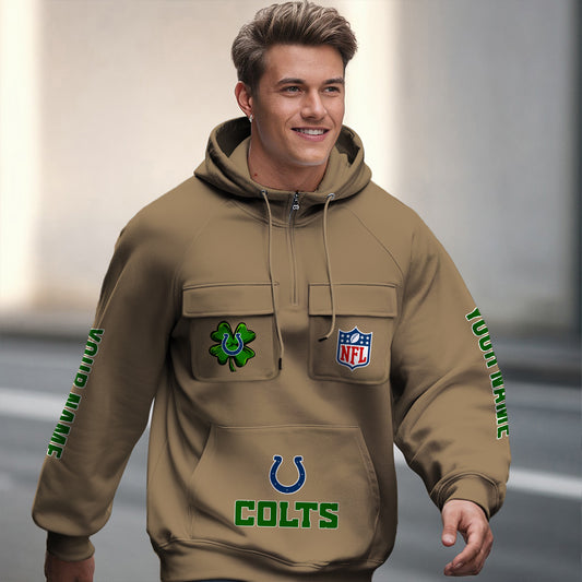 Indianapolis Colts St Patrick’s Day Collection Multi-Pockets Zip Hoodie AZTNMZHD000119