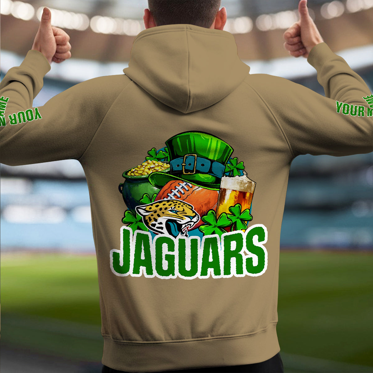 Jacksonville Jaguars St Patrick’s Day Collection Multi-Pockets Zip Hoodie AZTNMZHD000120
