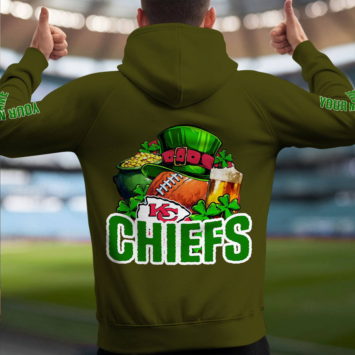 Kansas City Chiefs St Patrick’s Day Collection Multi-Pockets Zip Hoodie AZTNMZHD000121