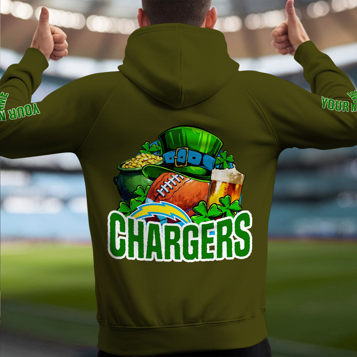 Los Angeles Chargers St Patrick’s Day Collection Multi-Pockets Zip Hoodie AZTNMZHD000123