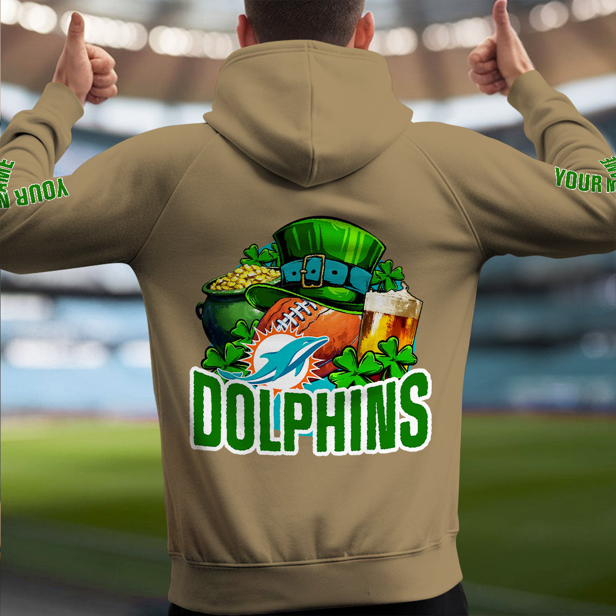 Miami Dolphins St Patrick’s Day Collection Multi-Pockets Zip Hoodie AZTNMZHD000124