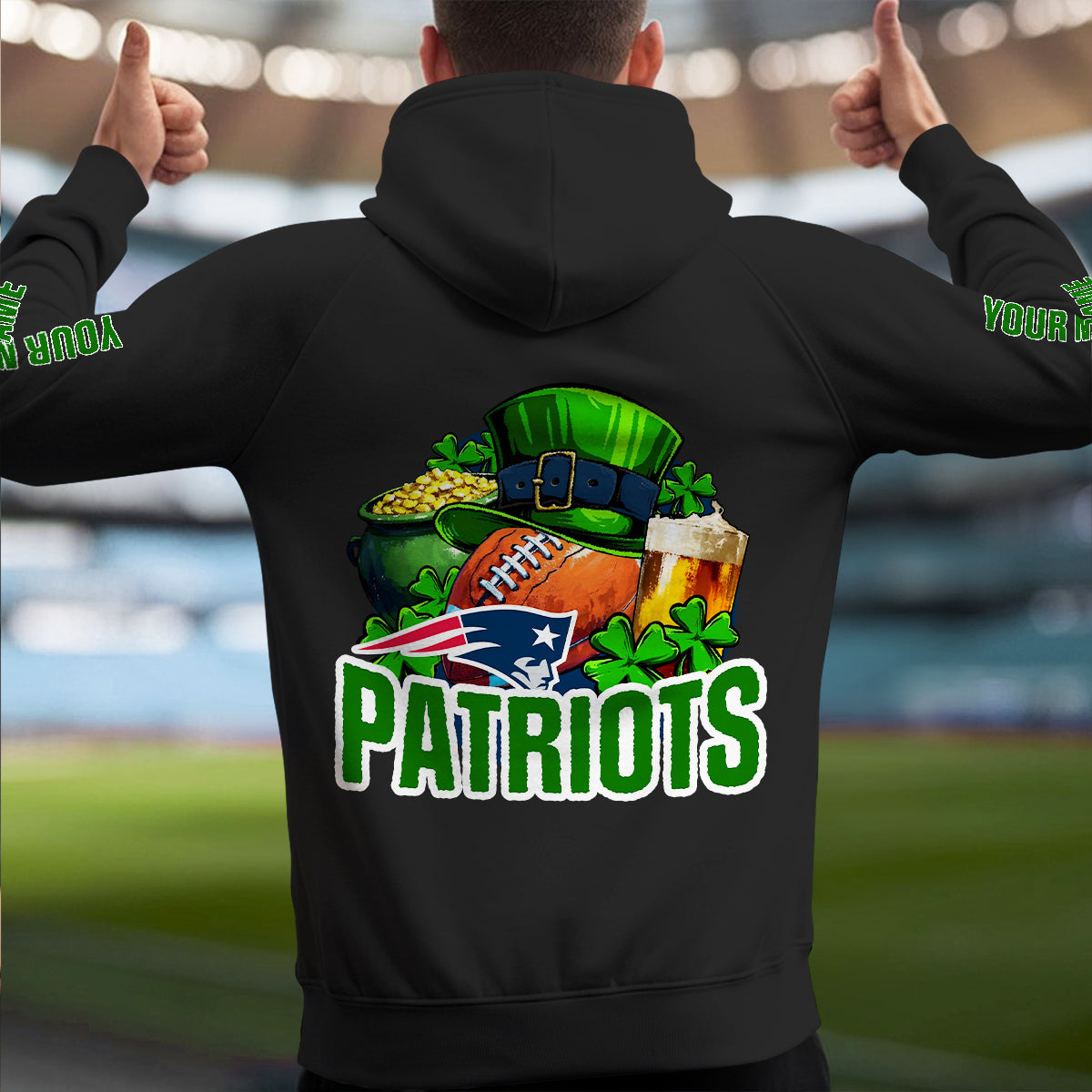 New England Patriots St Patrick’s Day Collection Multi-Pockets Zip Hoodie AZTNMZHD000125