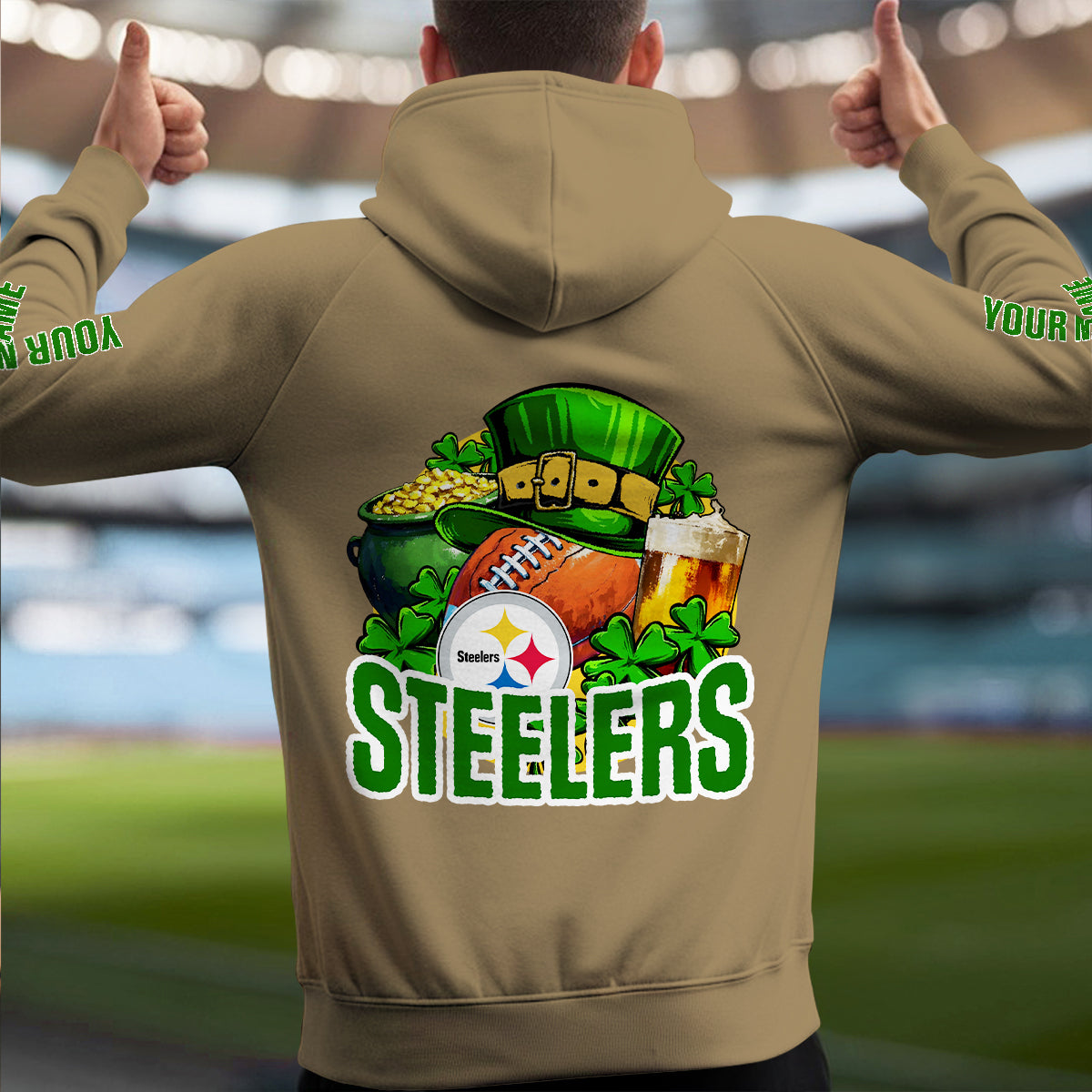 Pittsburgh Steelers St Patrick’s Day Collection Multi-Pockets Zip Hoodie AZTNMZHD000127