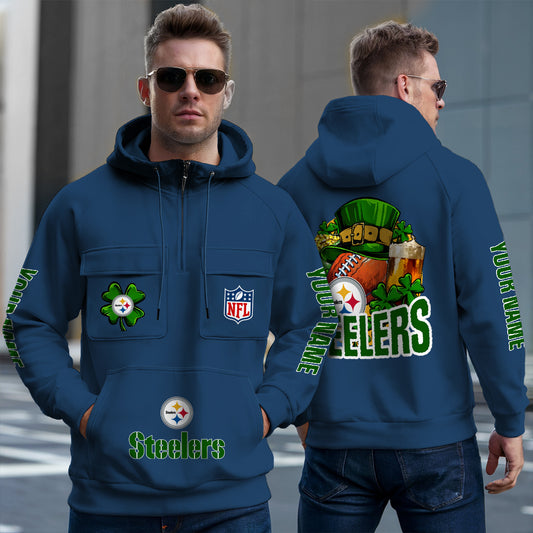 Pittsburgh Steelers St Patrick’s Day Collection Multi-Pockets Zip Hoodie AZTNMZHD000127