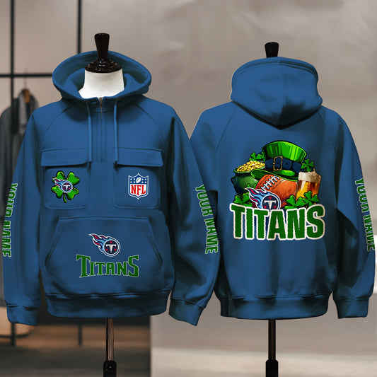 Tennessee Titans St Patrick’s Day Collection Multi-Pockets Zip Hoodie AZTNMZHD000128