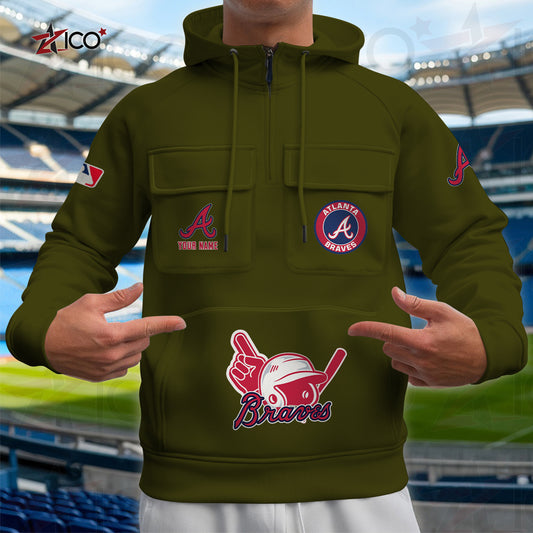 Atlanta Braves New Collection Multi-Pockets Zip Hoodie MLB AZTNMZHD000192