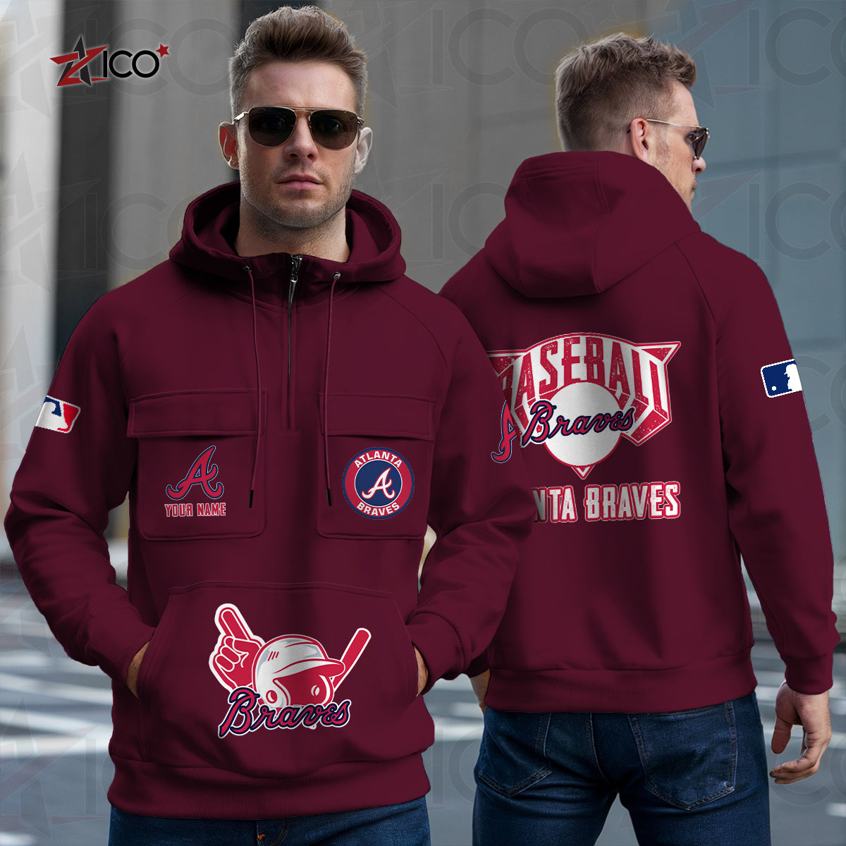 Atlanta Braves New Collection Multi-Pockets Zip Hoodie MLB AZTNMZHD000192