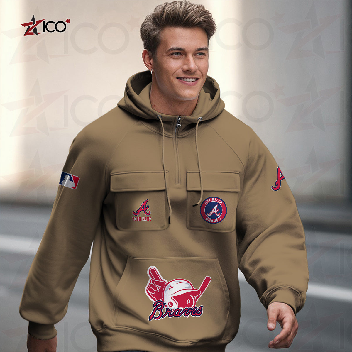 Atlanta Braves New Collection Multi-Pockets Zip Hoodie MLB AZTNMZHD000192