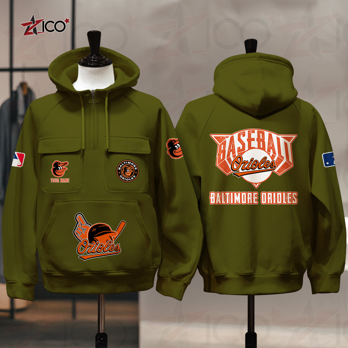 Baltimore Orioles New Collection Multi-Pockets Zip Hoodie MLB AZTNMZHD000193