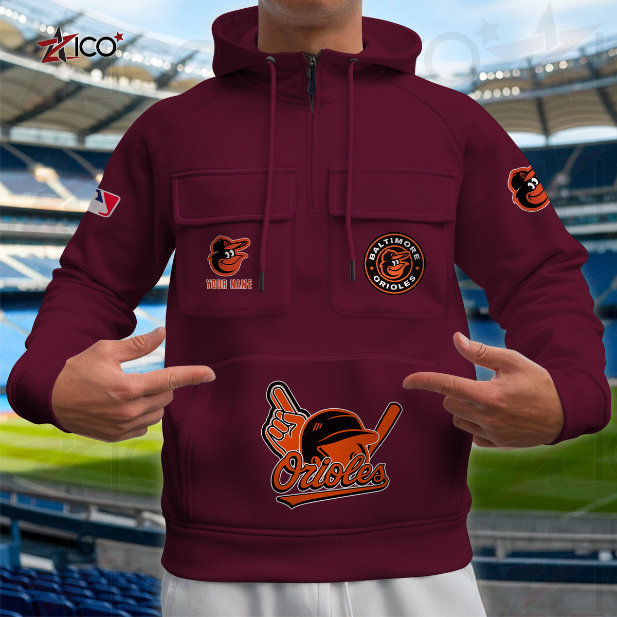 Baltimore Orioles New Collection Multi-Pockets Zip Hoodie MLB AZTNMZHD000193