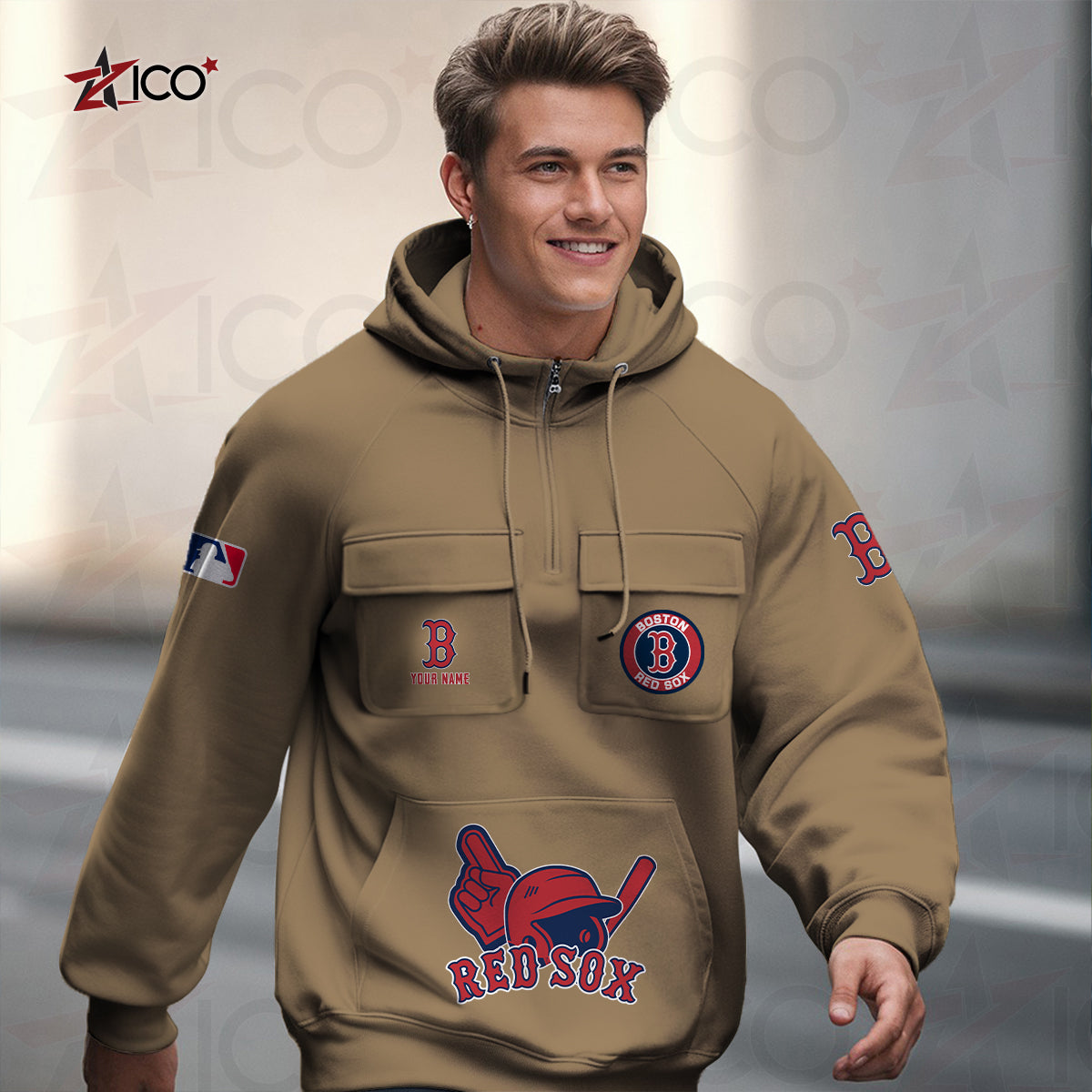 Boston Red Sox New Collection Multi-Pockets Zip Hoodie MLB AZTNMZHD000194