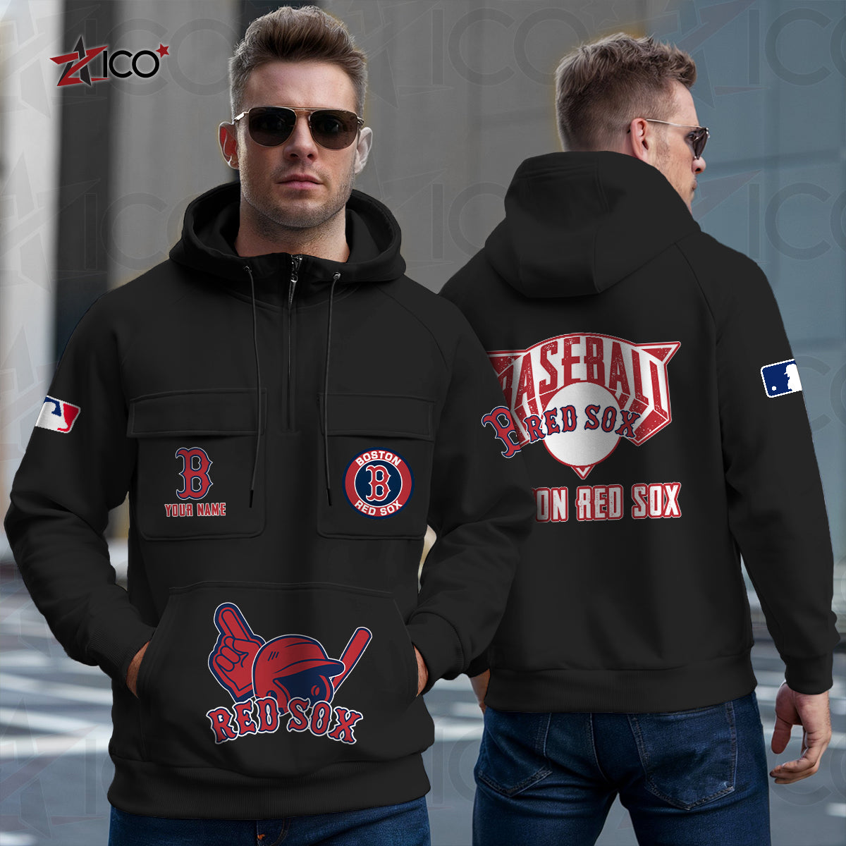 Boston Red Sox New Collection Multi-Pockets Zip Hoodie MLB AZTNMZHD000194