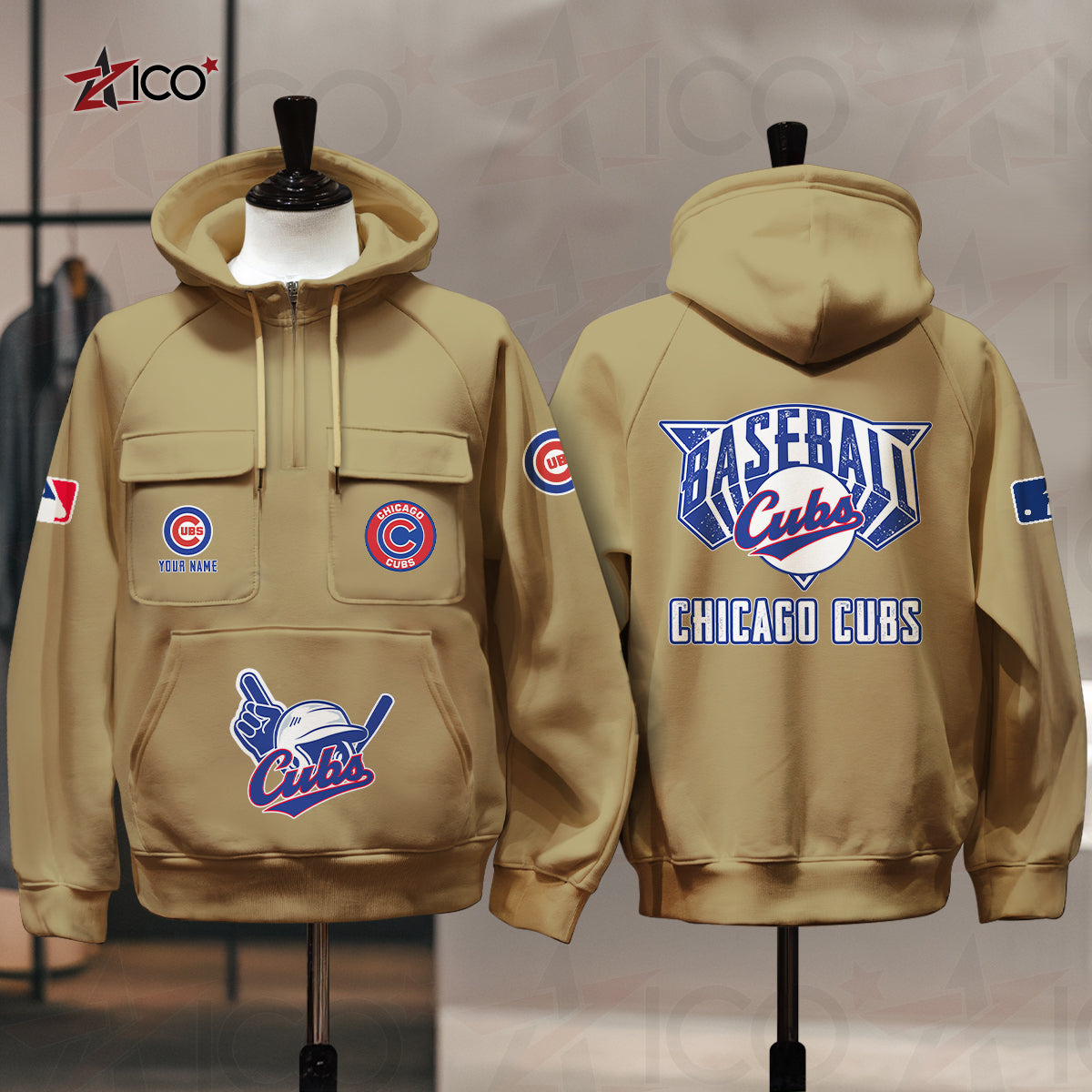 Chicago Cubs New Collection Multi-Pockets Zip Hoodie MLB AZTNMZHD000195