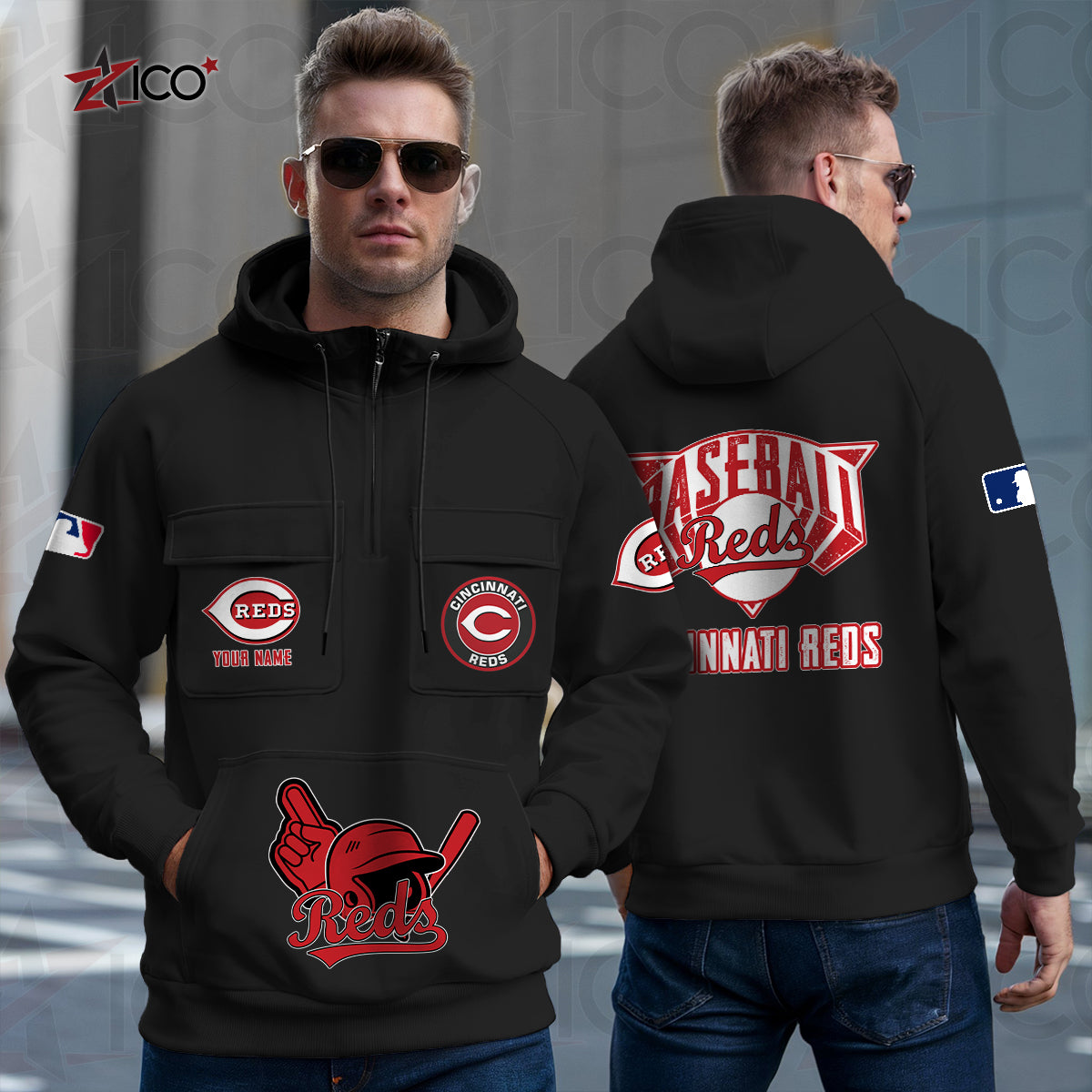 Cincinnati Reds New Collection Multi-Pockets Zip Hoodie MLB AZTNMZHD000197
