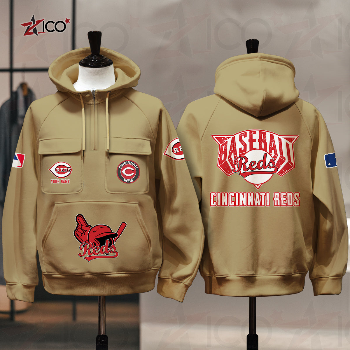 Cincinnati Reds New Collection Multi-Pockets Zip Hoodie MLB AZTNMZHD000197