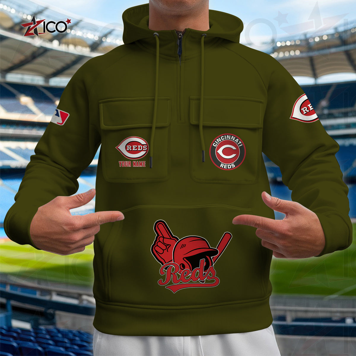 Cincinnati Reds New Collection Multi-Pockets Zip Hoodie MLB AZTNMZHD000197