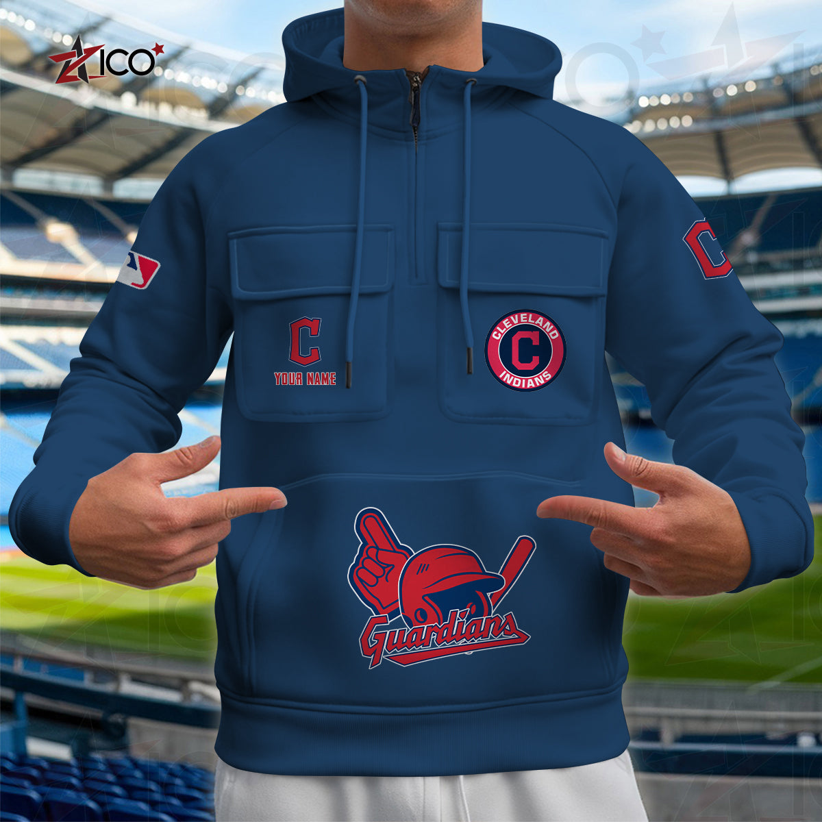 Cleveland Guardians New Collection Multi-Pockets Zip Hoodie MLB AZTNMZHD000198