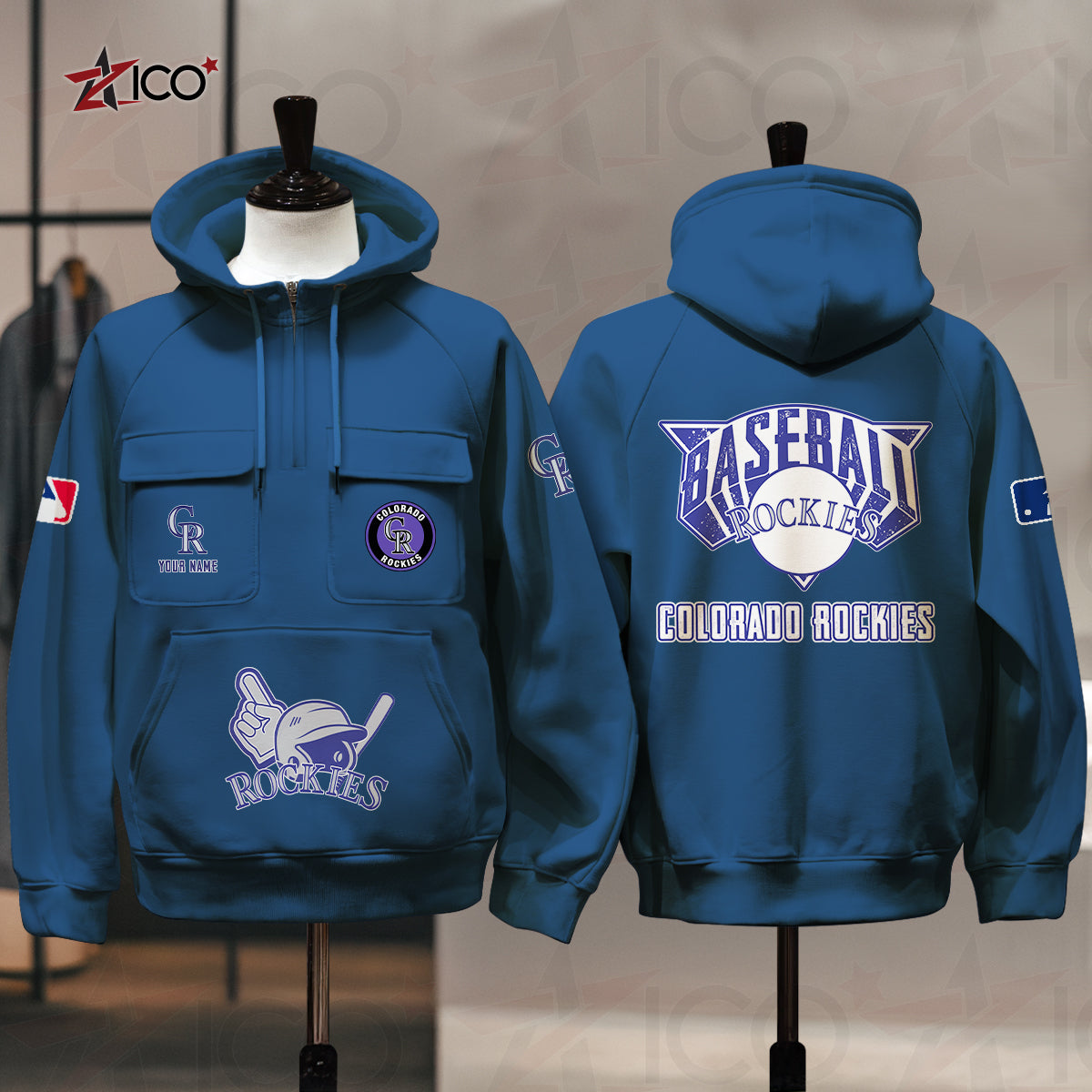 Colorado Rockies New Collection Multi-Pockets Zip Hoodie MLB AZTNMZHD000199