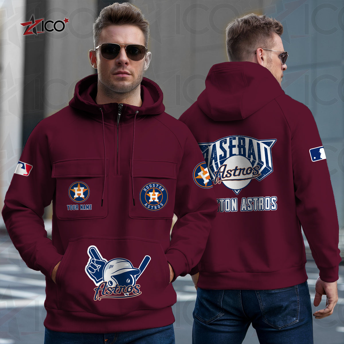 Houston Astros New Collection Multi-Pockets Zip Hoodie MLB AZTNMZHD000201