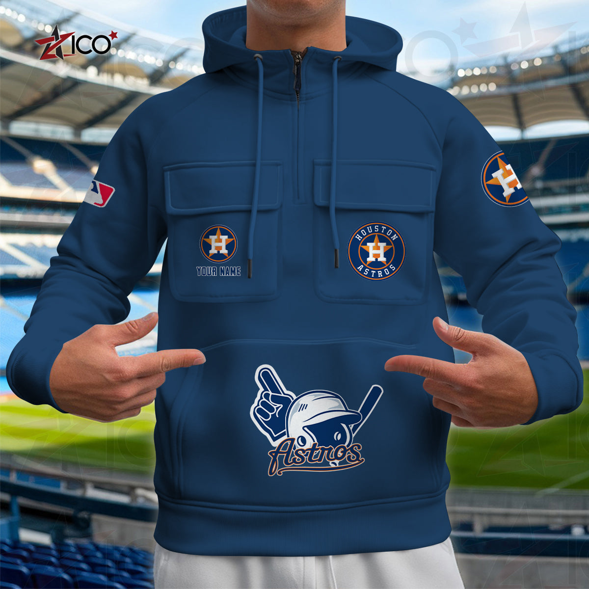 Houston Astros New Collection Multi-Pockets Zip Hoodie MLB AZTNMZHD000201