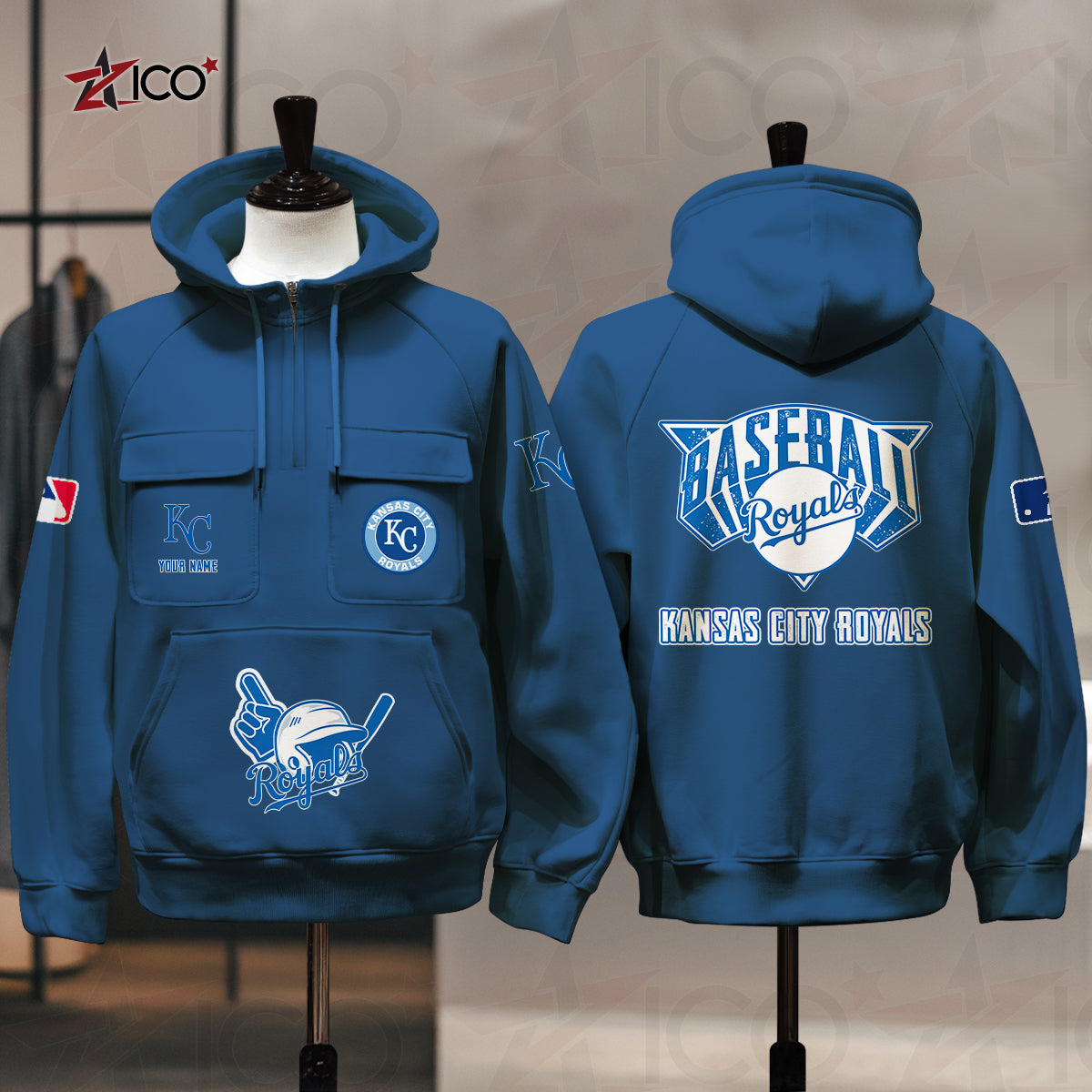 Kansas City Royals New Collection Multi-Pockets Zip Hoodie MLB AZTNMZHD000202