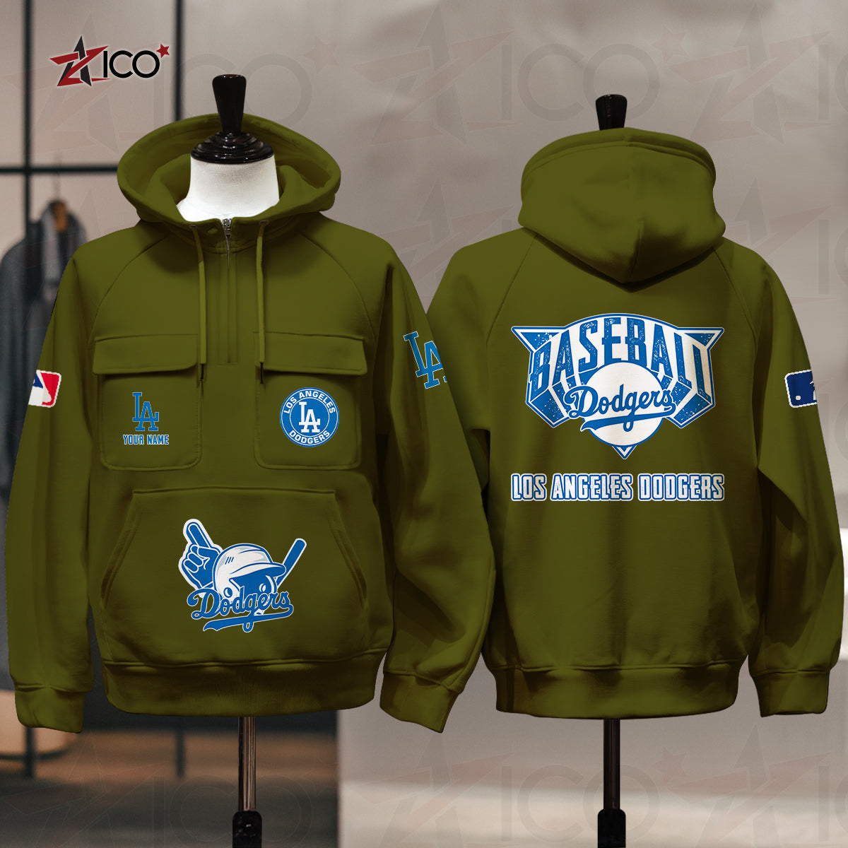 Los Angeles Dodgers New Collection Multi-Pockets Zip Hoodie MLB AZTNMZHD000204