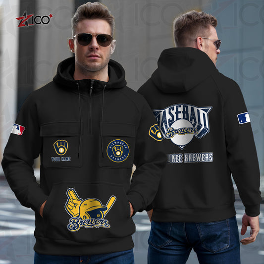 Milwaukee Brewers New Collection Multi-Pockets Zip Hoodie MLB AZTNMZHD000206