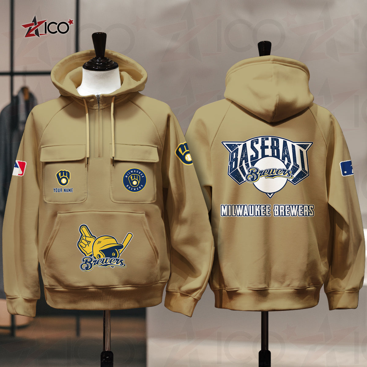 Milwaukee Brewers New Collection Multi-Pockets Zip Hoodie MLB AZTNMZHD000206