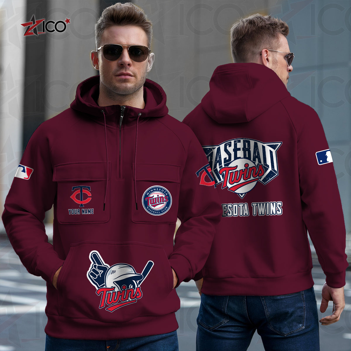Minnesota Twins New Collection Multi-Pockets Zip Hoodie MLB AZTNMZHD000207