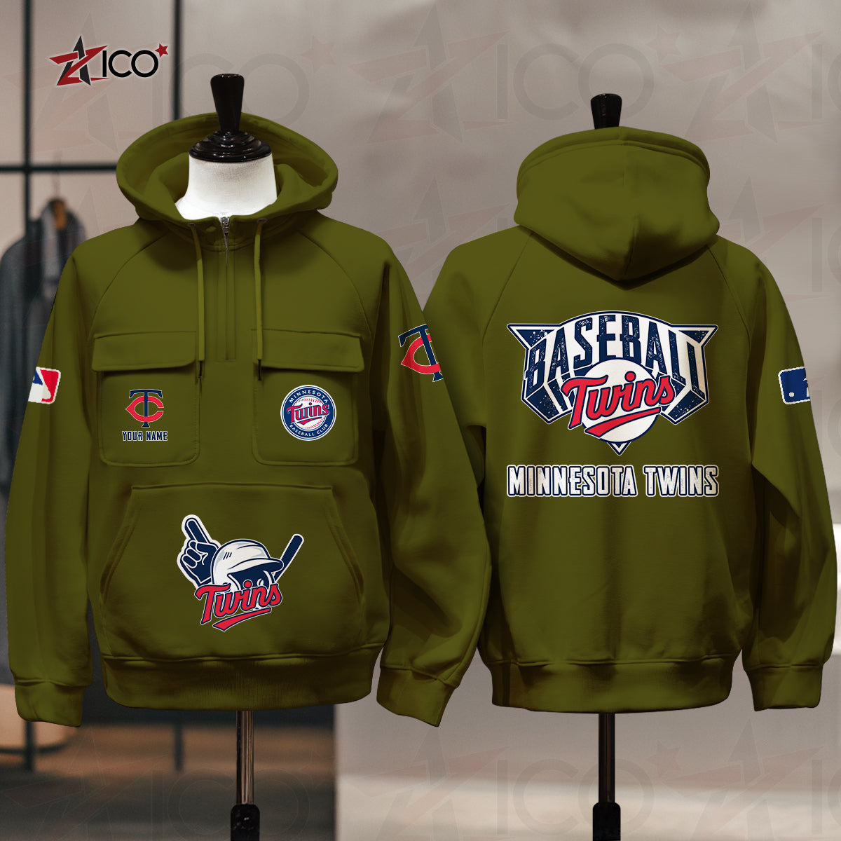 Minnesota Twins New Collection Multi-Pockets Zip Hoodie MLB AZTNMZHD000207