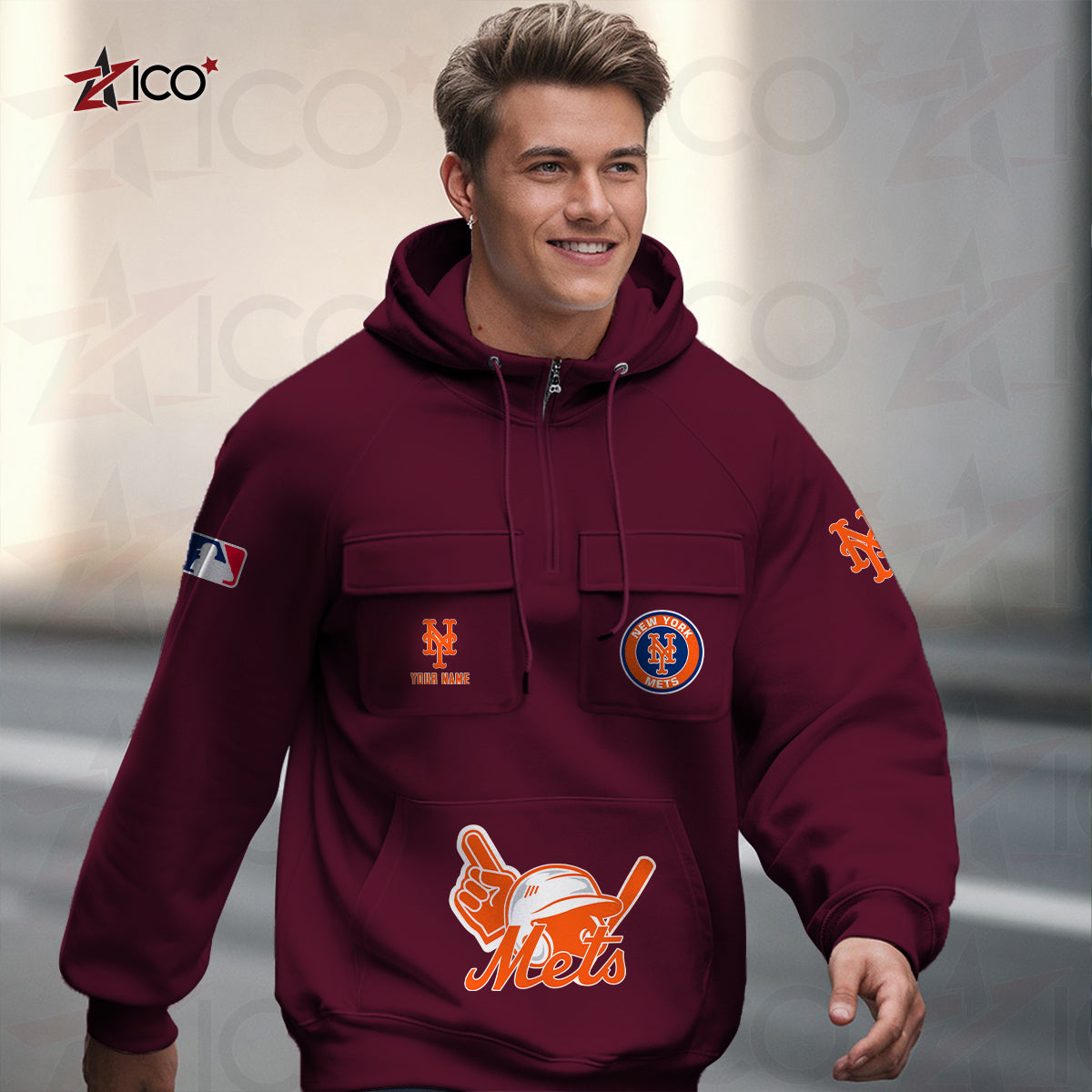 New York Mets New Collection Multi-Pockets Zip Hoodie MLB AZTNMZHD000208