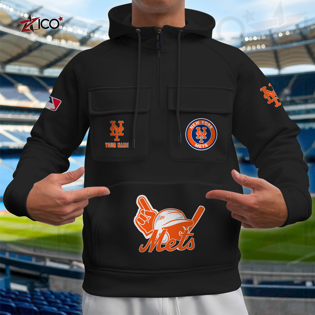 New York Mets New Collection Multi-Pockets Zip Hoodie MLB AZTNMZHD000208