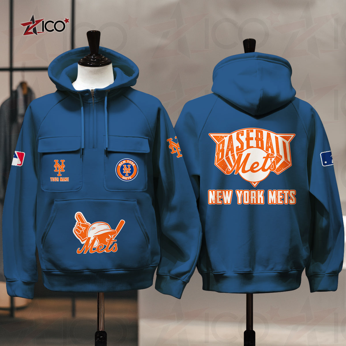 New York Mets New Collection Multi-Pockets Zip Hoodie MLB AZTNMZHD000208