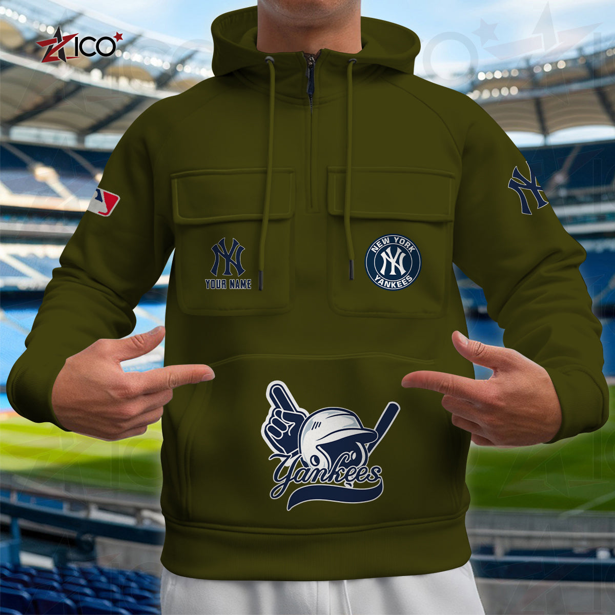 New York Yankees New Collection Multi-Pockets Zip Hoodie MLB AZTNMZHD000209