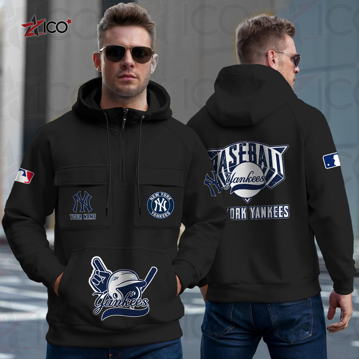 New York Yankees New Collection Multi-Pockets Zip Hoodie MLB AZTNMZHD000209