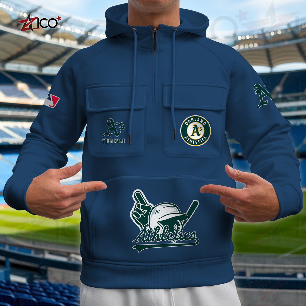 Oakland Athletics New Collection Multi-Pockets Zip Hoodie MLB AZTNMZHD000210