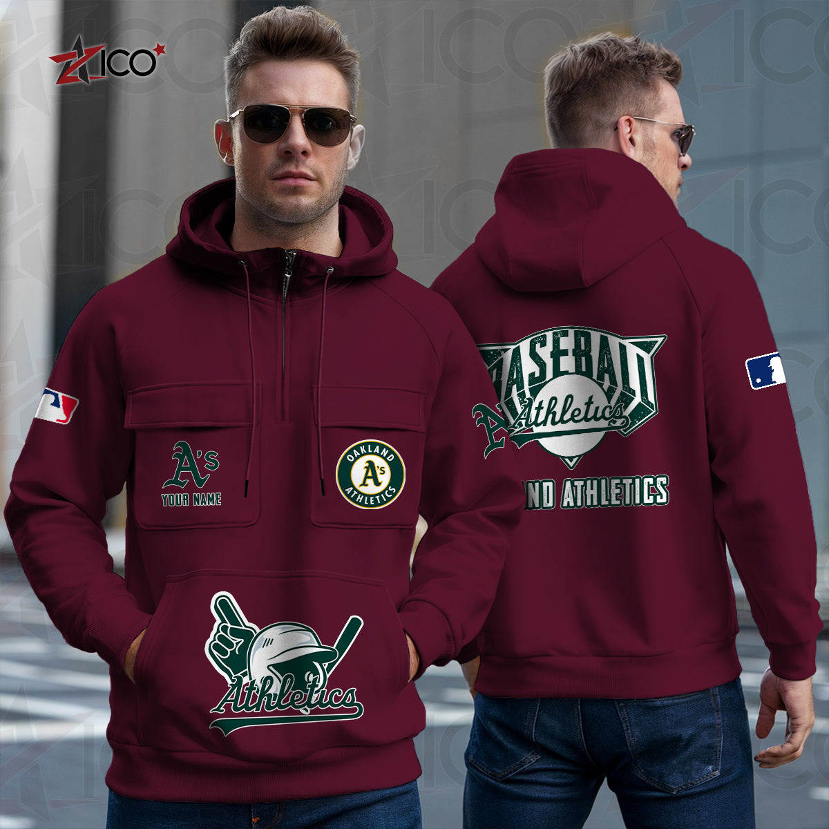 Oakland Athletics New Collection Multi-Pockets Zip Hoodie MLB AZTNMZHD000210